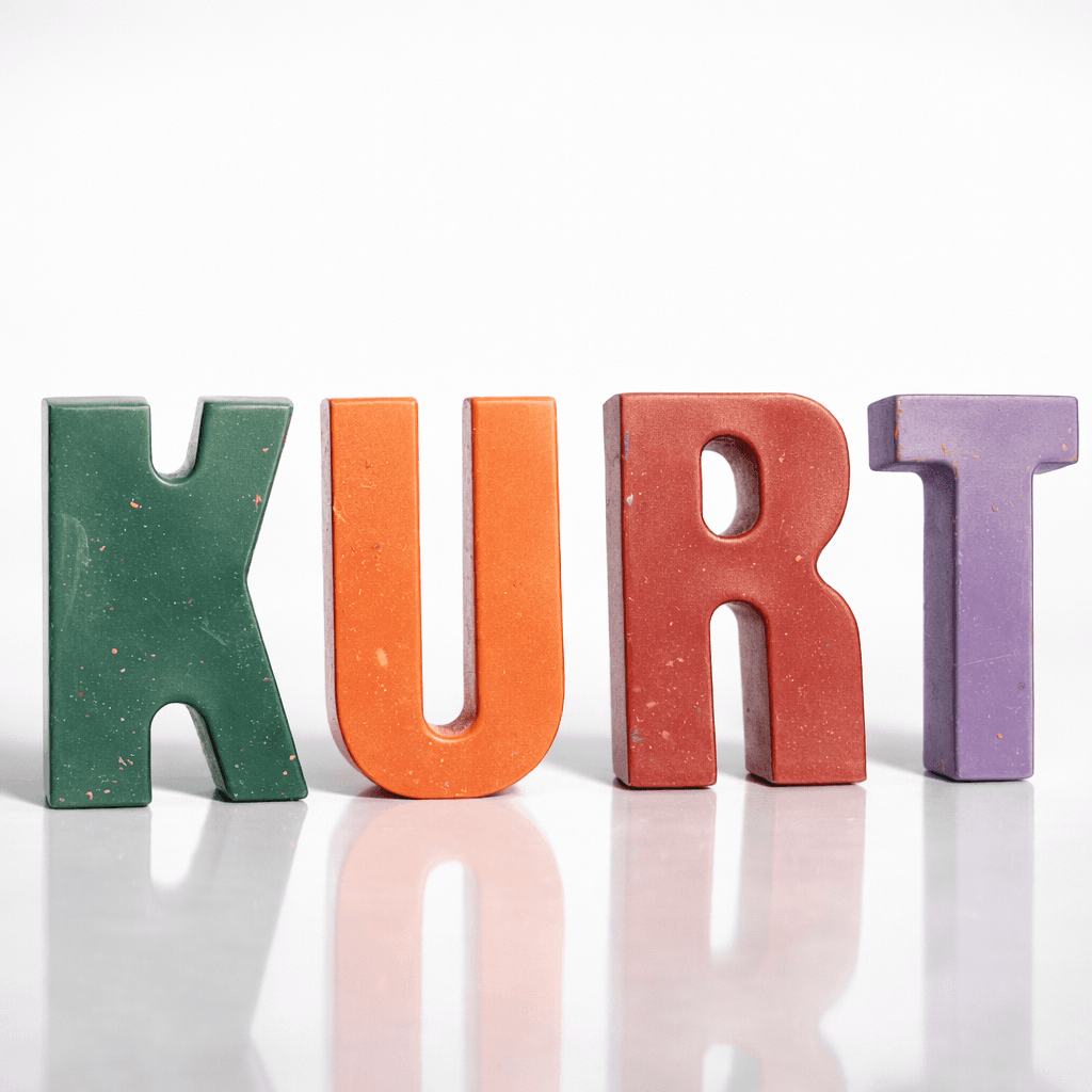 Colourful tactile letters spelling Kurt.
